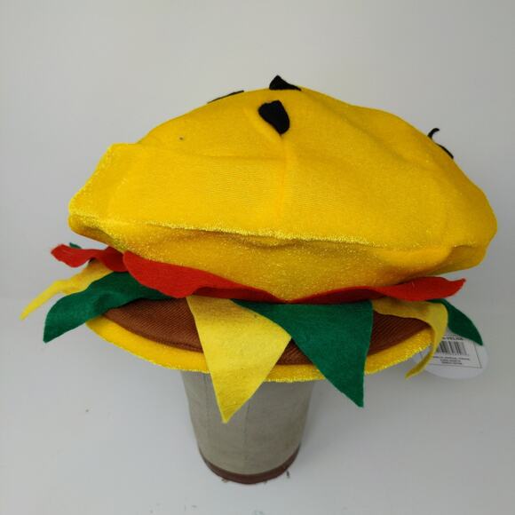 Cheeseburger Hat Hamburger Novelty Costume Yellow W/Tags Age 5 And UP - Picture 3 of 10